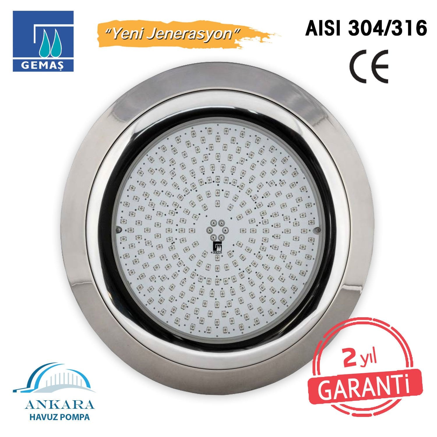 SlimLED-INOXCLICK Havuz Sualtı Lambası, Kovansız, Reçine Dolgulu, RGB Renkli - 252 LED RGB, 36 W - Kendinden Entegreli
