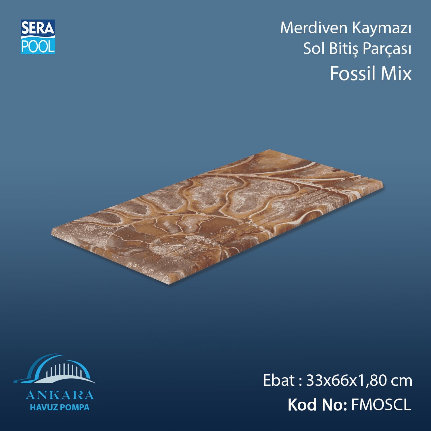 Fossil Mix 33x66x1,80 cm Merdiven Kaymazı Sol Bitiş