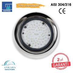 MİDİ-Clicker-INOX Havuz Sualtı Lambası, Kovansız, Reçine Dolgulu, Tek Renkli - 72 LED Mavi - 8 W