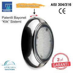 MİDİ-Clicker-INOX Havuz Sualtı Lambası, Kovansız, Reçine Dolgulu, Tek Renkli - 72 LED Kırmızı - 8 W