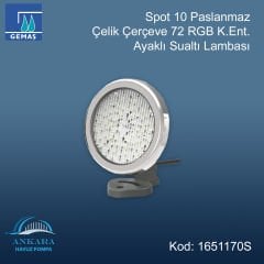 Spot 10 Paslanmaz Çelik Çerçeve 72 RGB K.Ent Ayaklı Sualtı Lambası