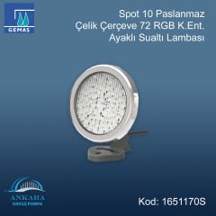 Spot 10 Paslanmaz Çelik Çerçeve 72 RGB K.Ent Ayaklı Sualtı Lambası