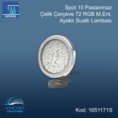 Spot 10 Paslanmaz Çelik Çerçeve 72 RGB M.Ent Ayaklı Sualtı Lambası