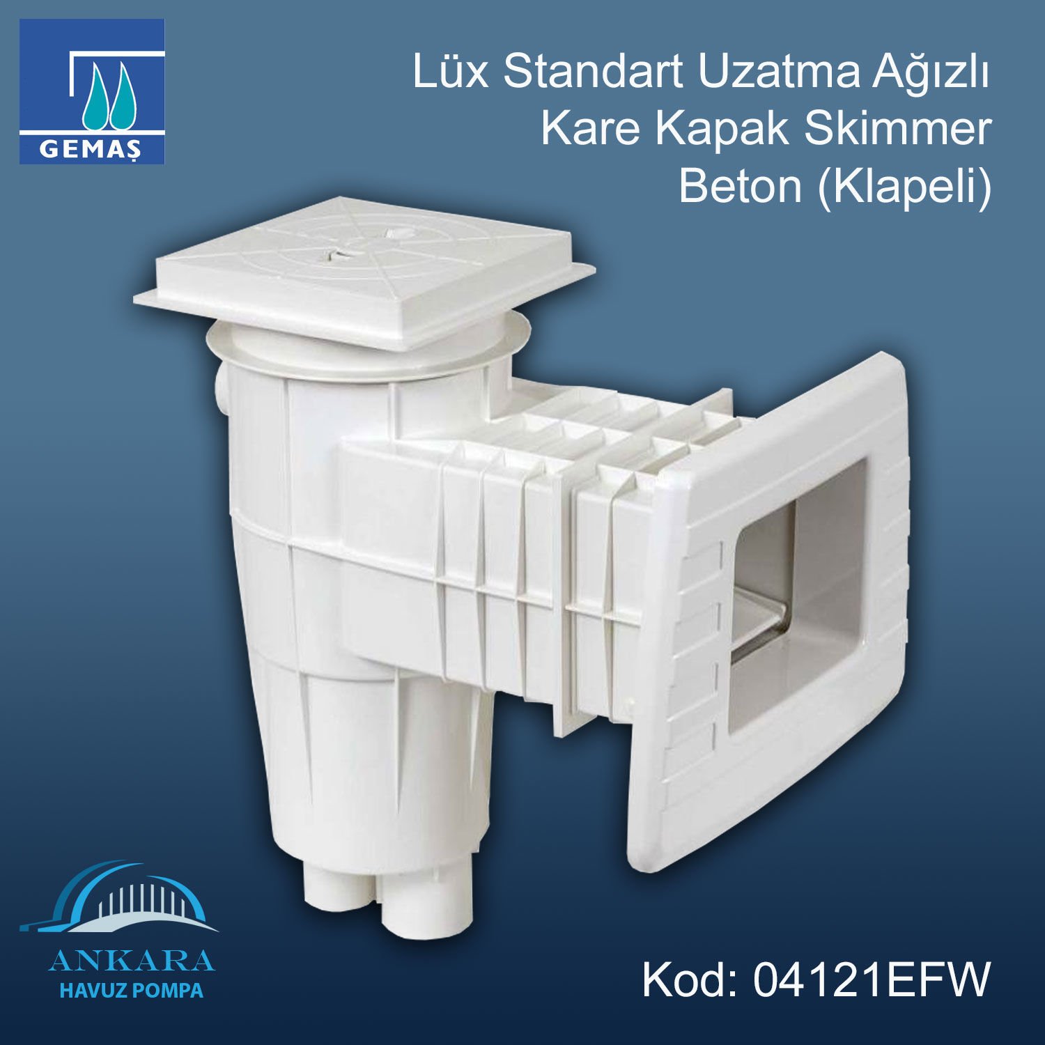 Lüx Standart Uzatma Ağızlı (+10 cm) Skimmerler - Lüks Standart Uzatma Ağızlı Kare Kapak Skimmer - Beton (Klapeli)