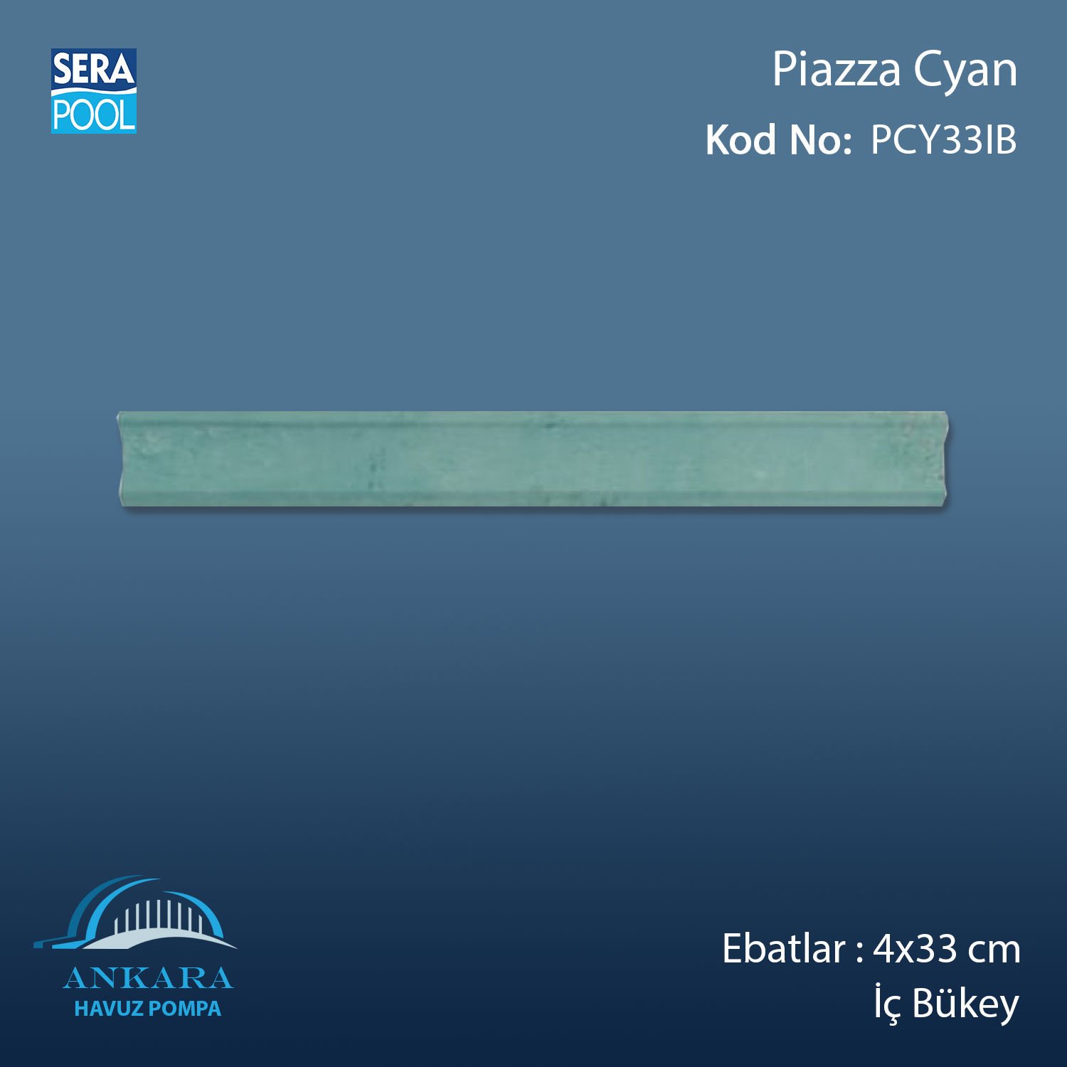 Piazza Cyan 4x33 cm İç Bükey