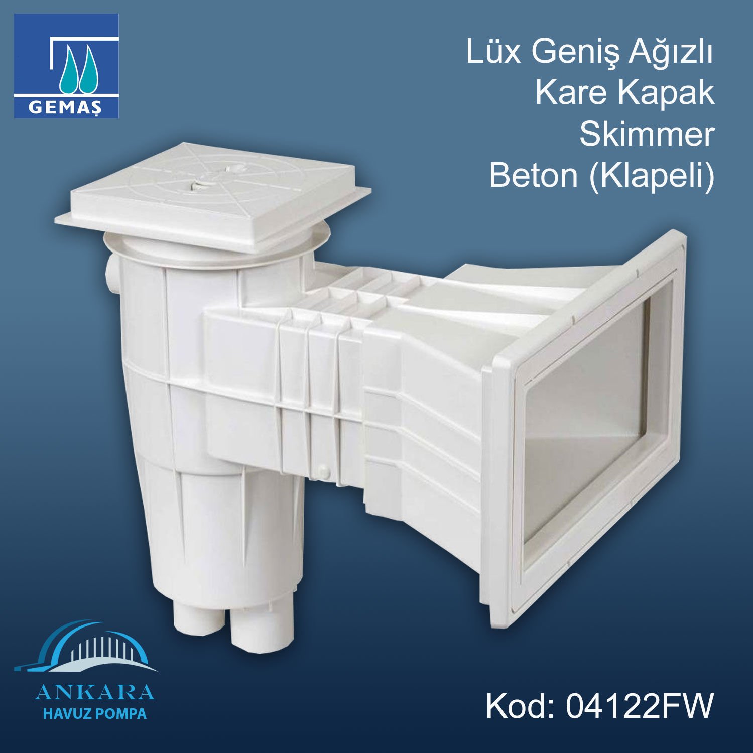 Lüx Geniş Ağızlı Skimmerler - Lüks Geniş Ağızlı Kare Kapak Skimmer - Beton (Klapeli)