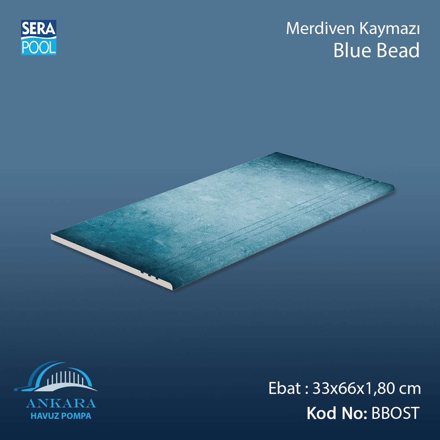 Blue Bead 33x66x1,80 cm Merdiven Kaymazı