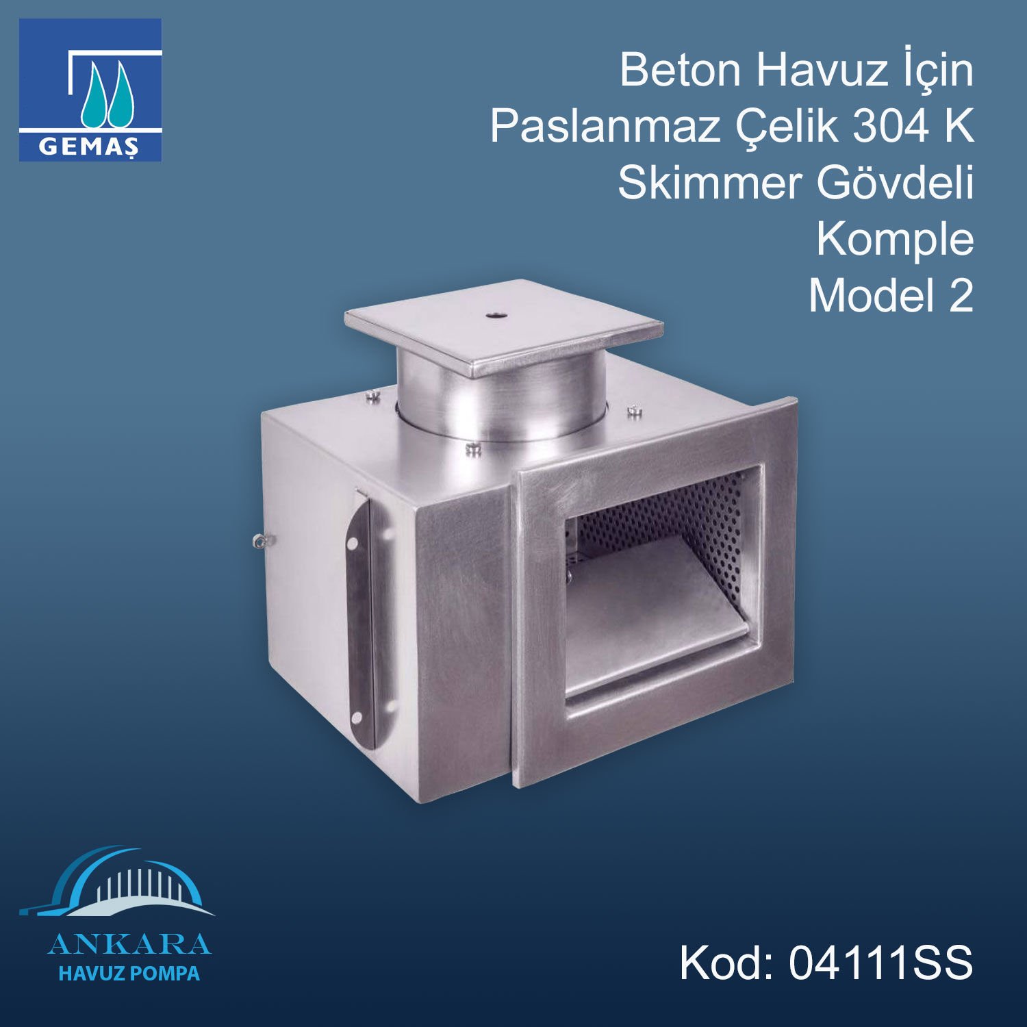 Beton Havuz İçin Paslanmaz Çelik Skimmer Gövdeli - Model 2 - Standart Skimmer Paslanmaz Çelik Komple 304K