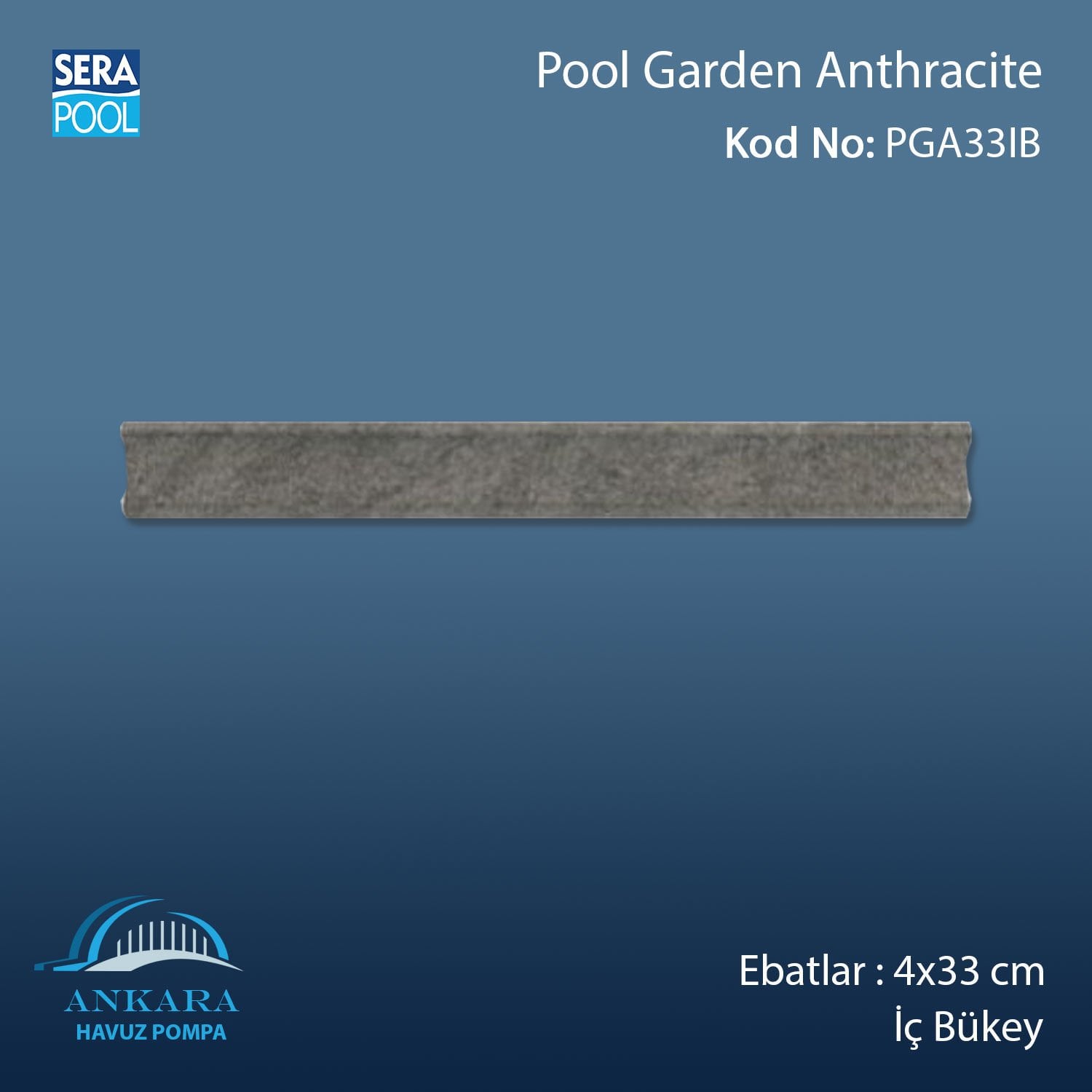 Pool Garden Anthracite 4x33 cm İç Bükey