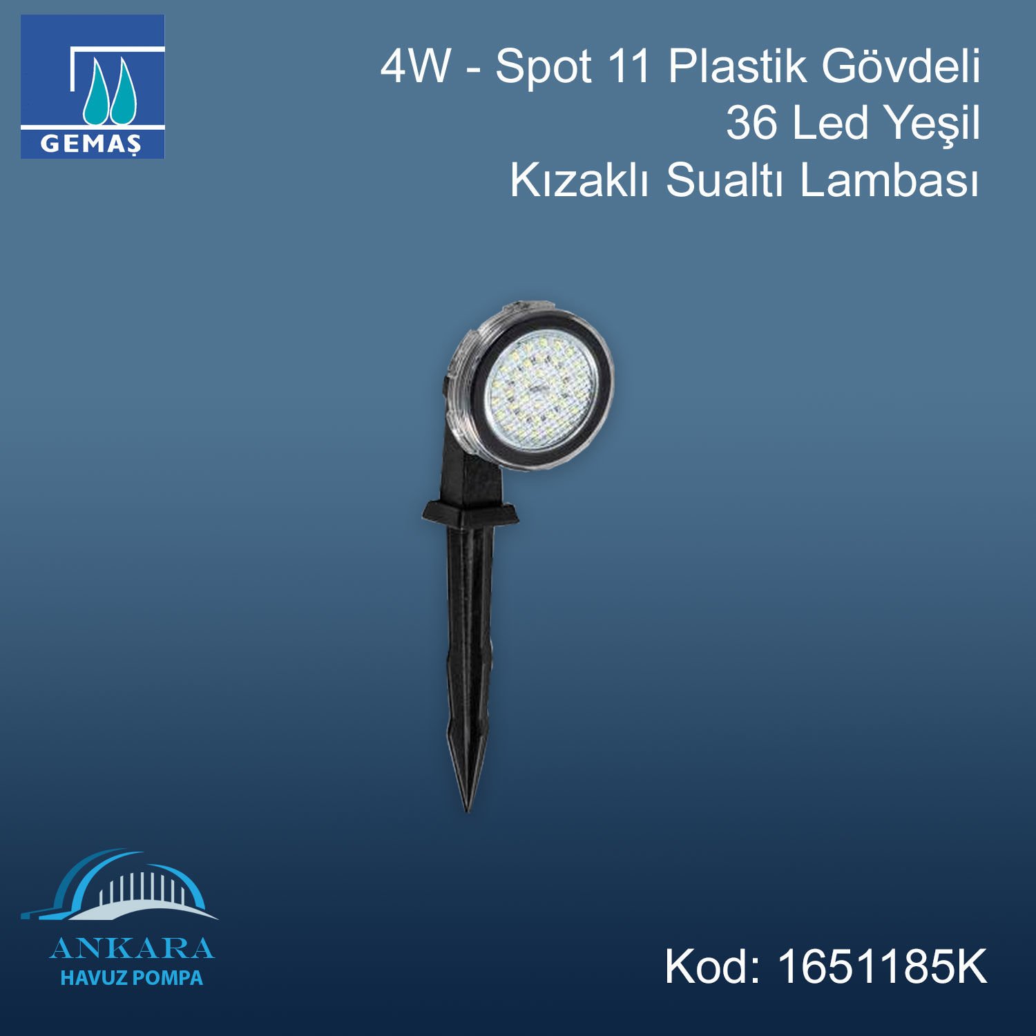 4W - Spot 11 Plastik Gövdeli 36 Led Yeşil Kızaklı Sualtı Lambası
