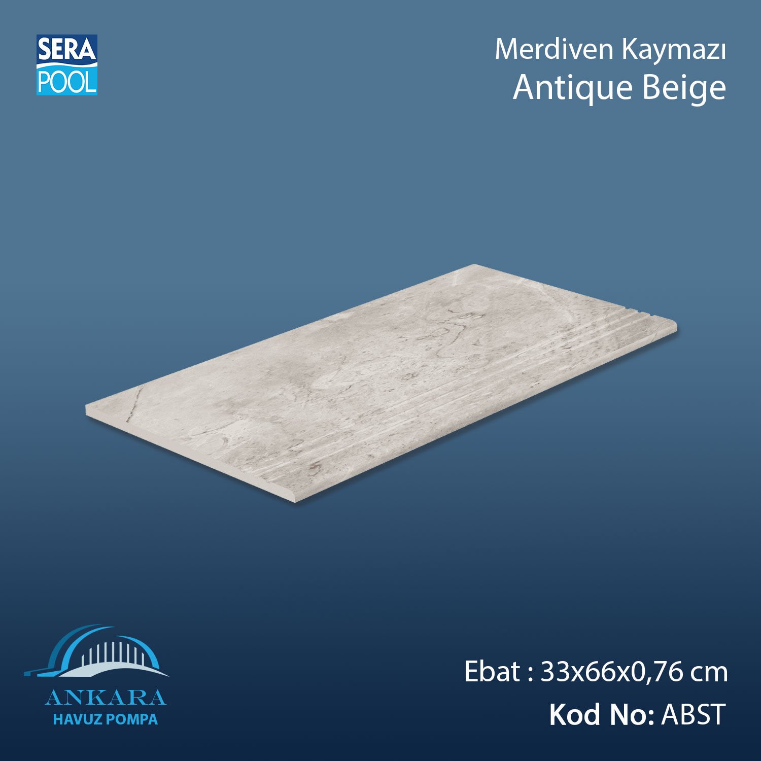 Antique Beige 33x66x0,76 cm Merdiven Kaymazı