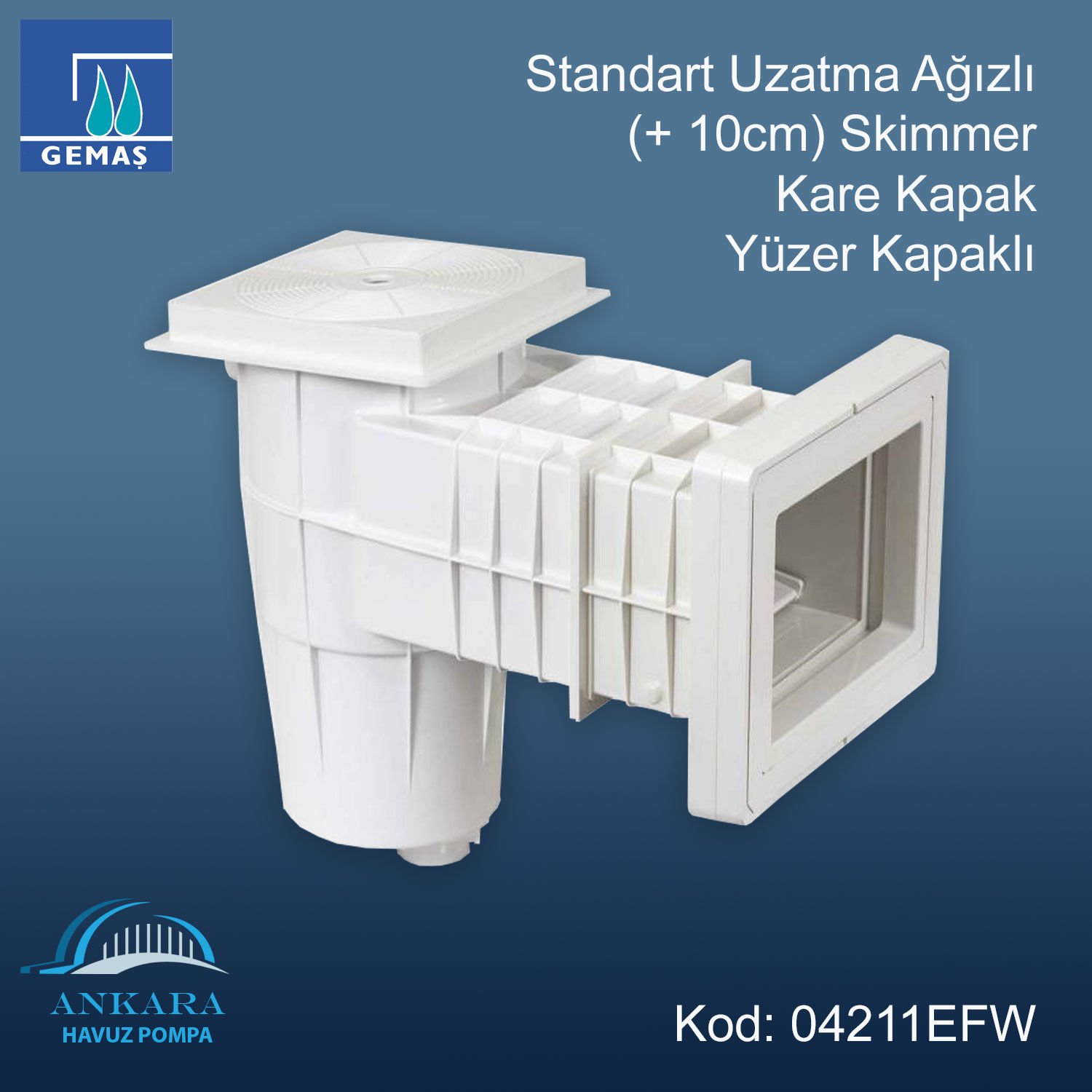 Standart Uzatma Agızlı (+10 cm) Skimmer - Kare Kapak Skimmer Yüzer Kapaklı