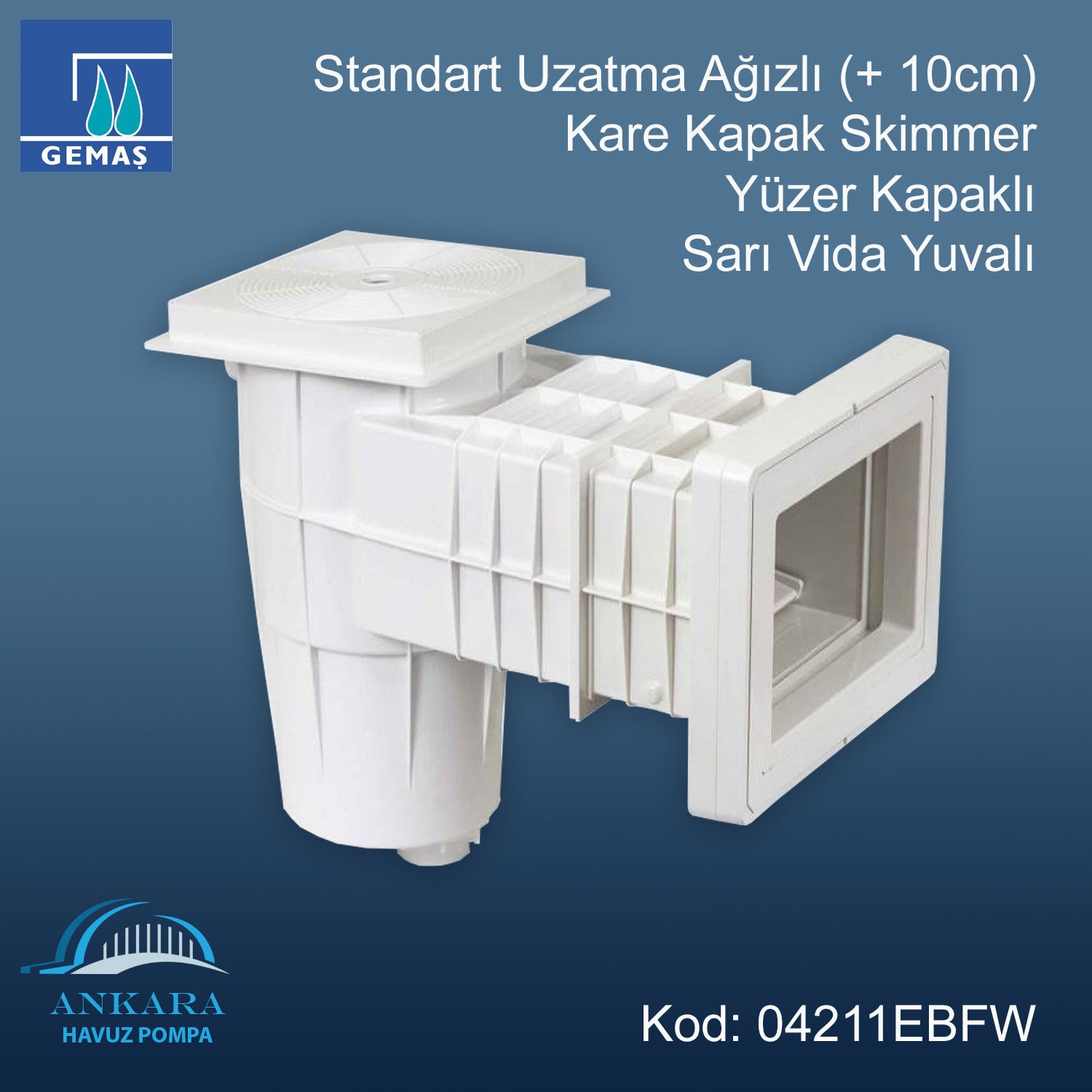 Standart Uzatma Agızlı (+10 cm) Skimmer - Kare Kapak Skimmer Yüzer Kapaklı Sarı Vida Yuvalı
