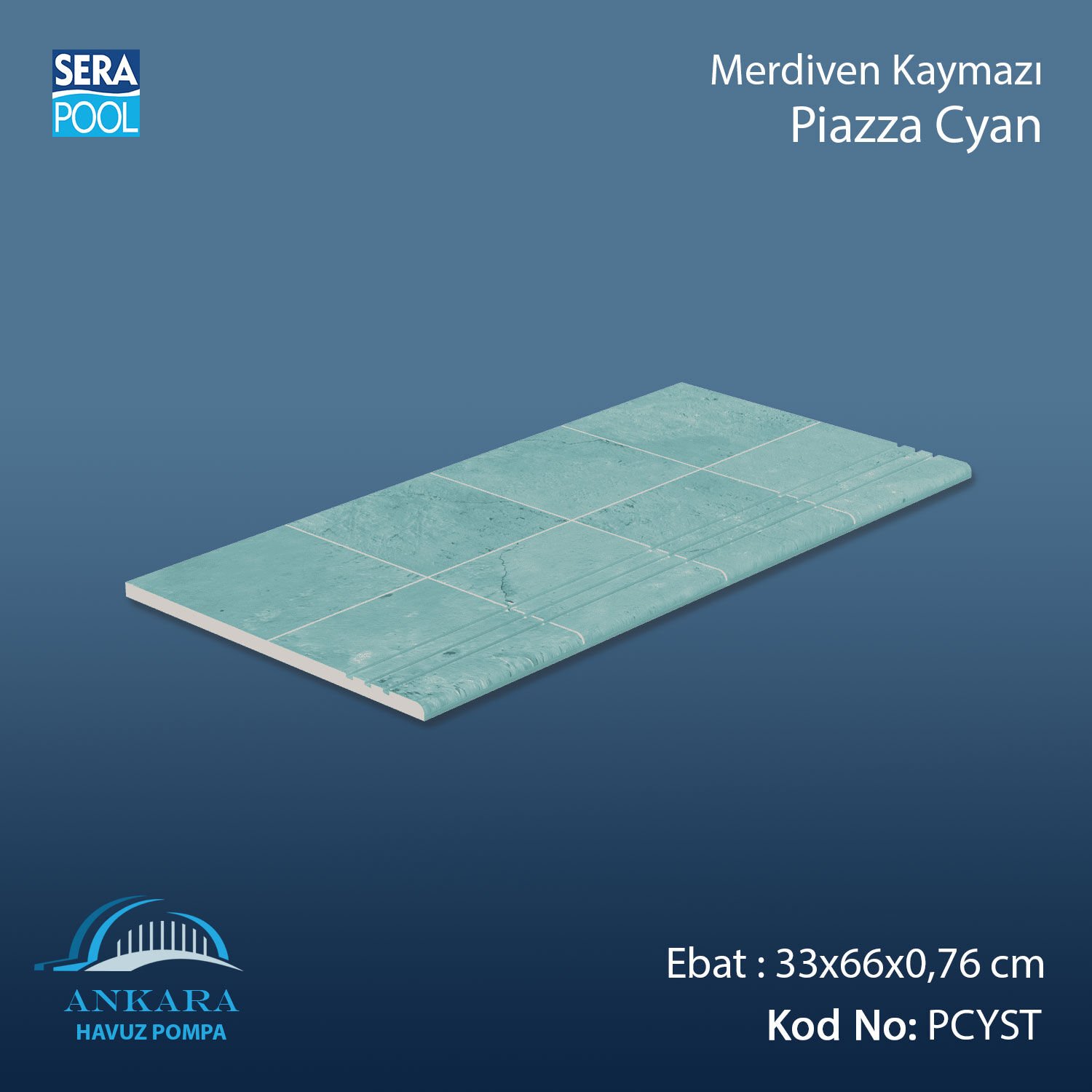 Piazza Cyan 33x66x0,76 cm Merdiven Kaymazı