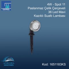 6W - Spot 11 Paslanmaz Çelik Çerçeveli 36 Led Mavi Kazıklı Sualtı Lambası