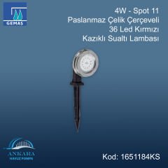 4W - Spot 11 Paslanmaz Çelik Çerçeveli 36 Led Kırmızı Kazıklı Sualtı Lambası
