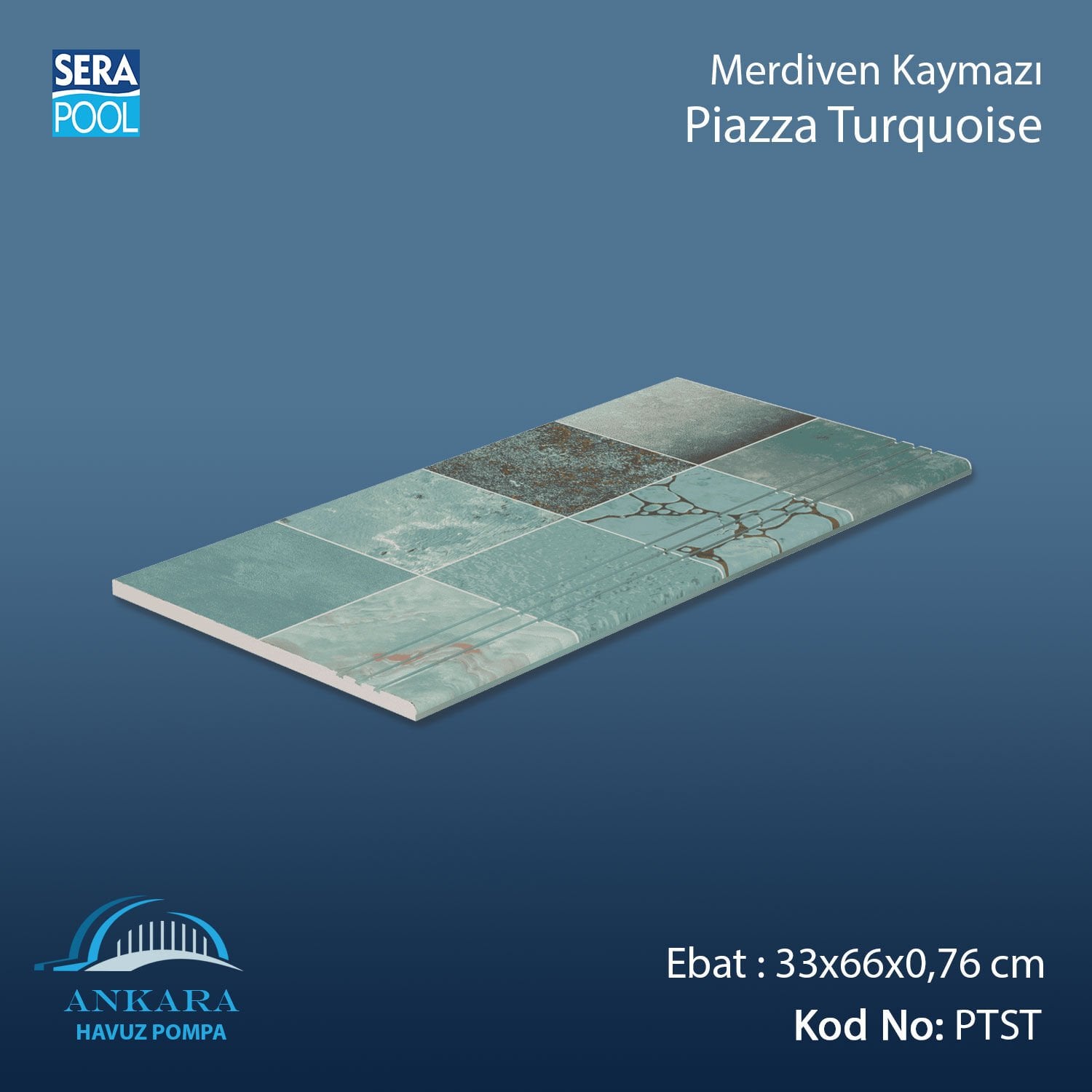 Piazza Turquoise 33x66x0,76 cm Merdiven Kaymazı