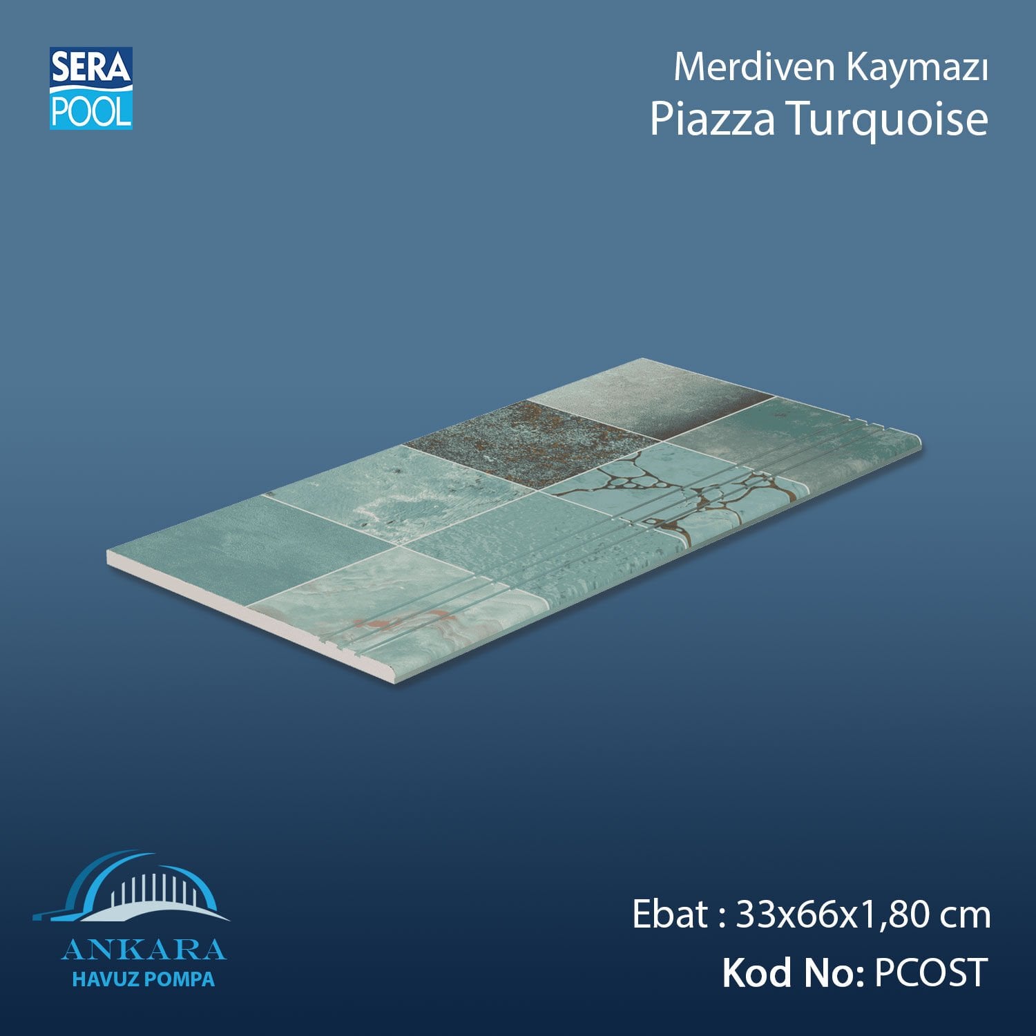 Piazza Turquoise 33x66x1,80 cm Merdiven Kaymazı