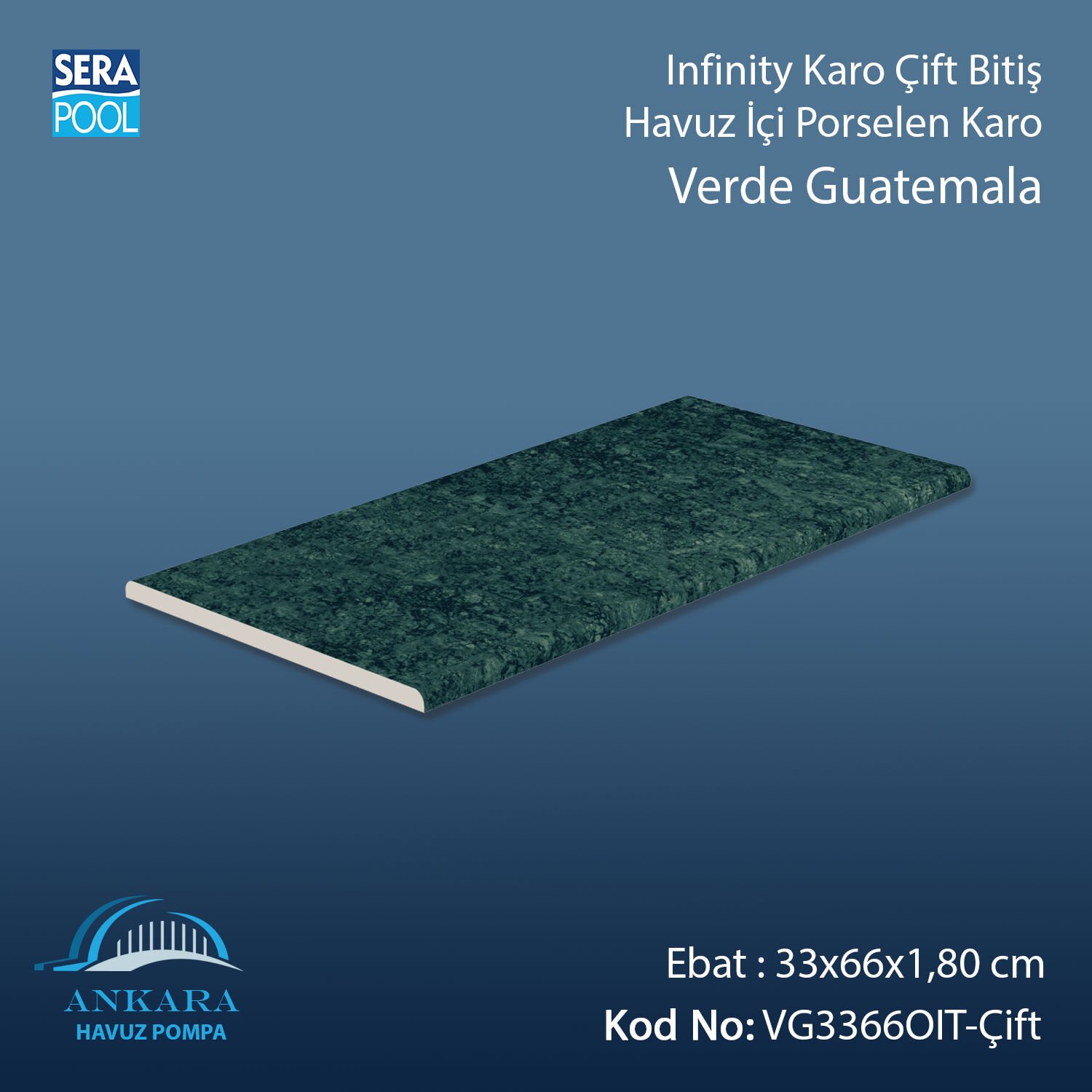 Verde Guatemala Infinity Kaymaz Karo Çift Bitiş 33x66x1,80 cm
