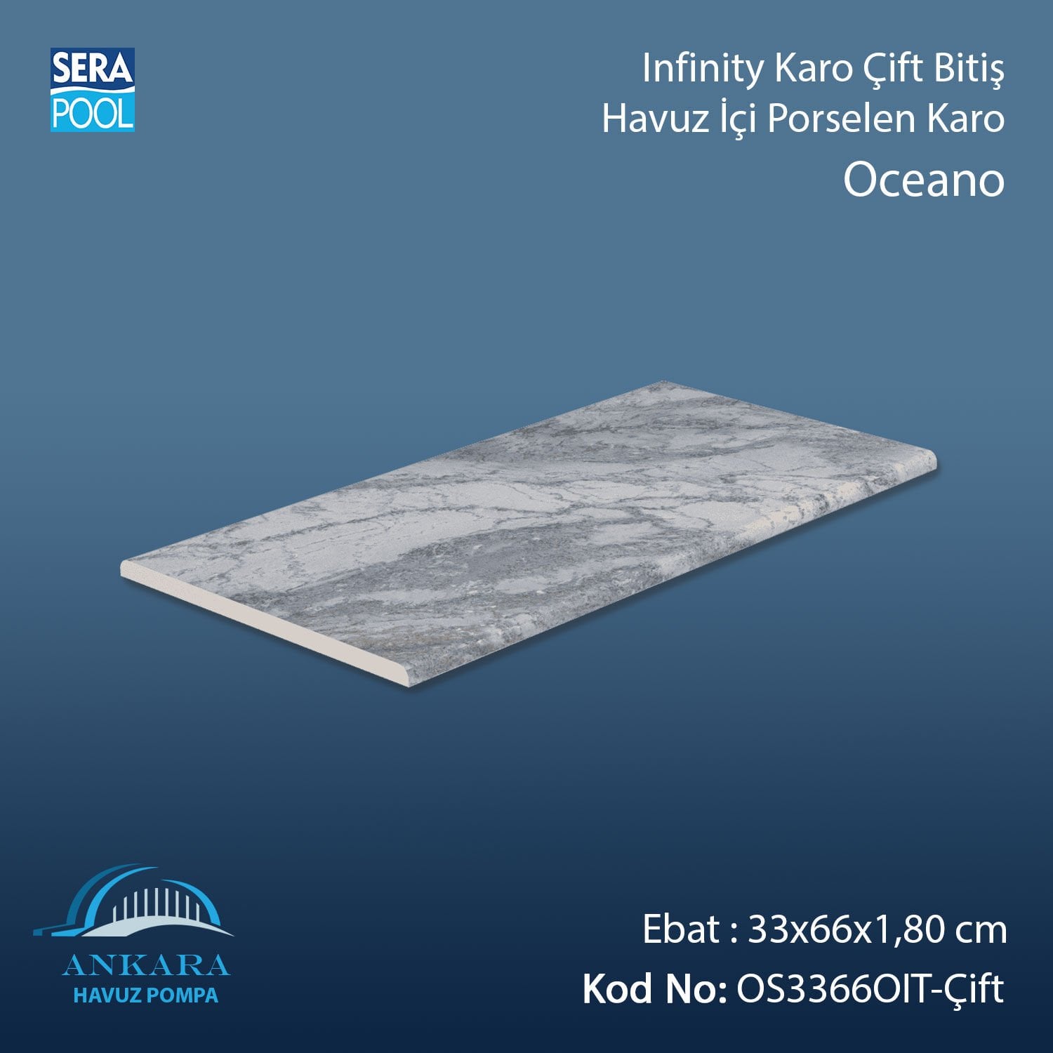 Oceano Infinity Kaymaz Karo Çift Bitiş 33x66x1,80 cm
