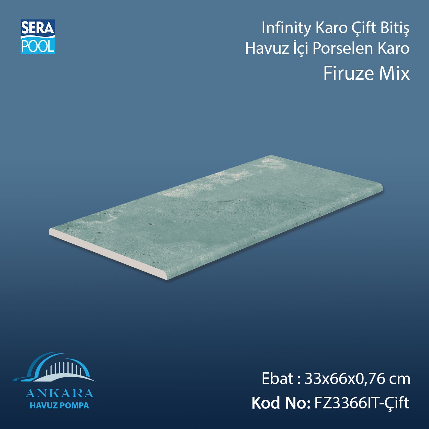Firuze Mix Infinity Kaymaz Karo Çift Bitiş 33x66x0,76 cm