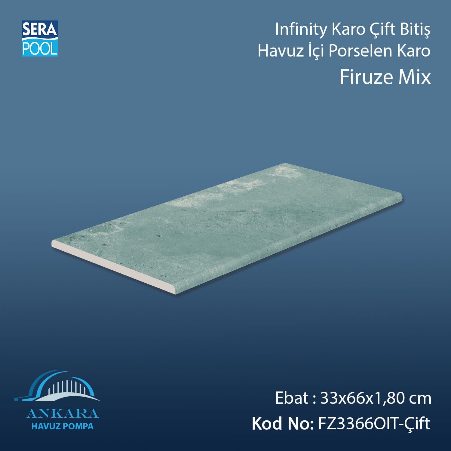 Firuze Mix Infinity Kaymaz Karo Çift Bitiş 33x66x1,80 cm