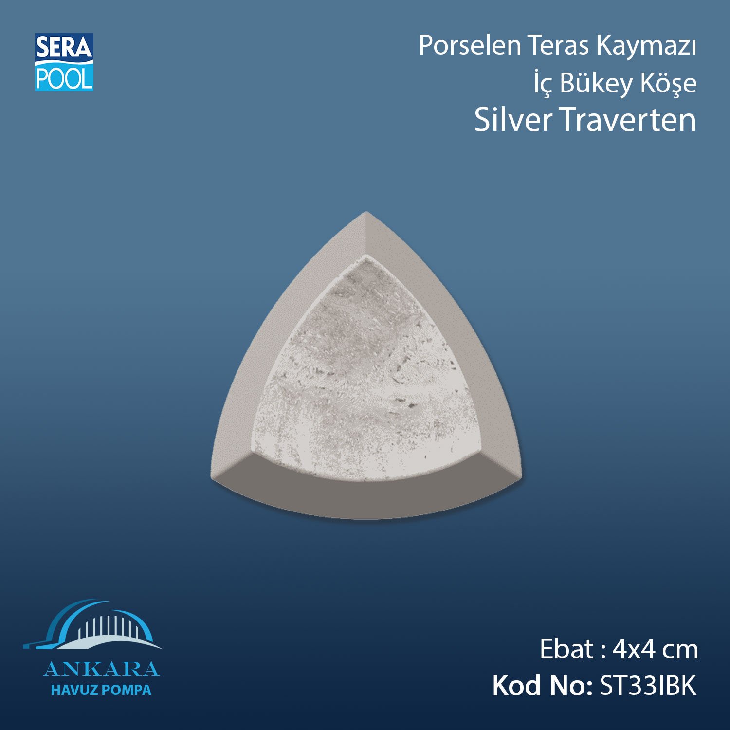 Silver Traverten 4x4 cm İç Bükey Köşe