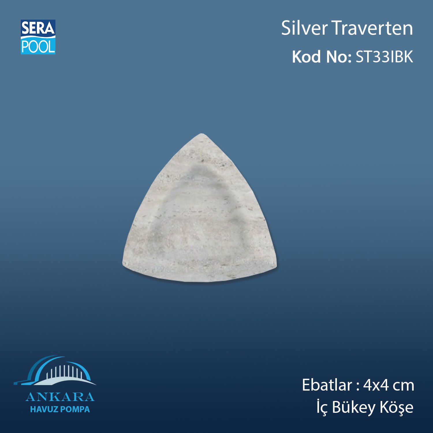 Silver Traverten 4x4 cm İç Bükey Köşe