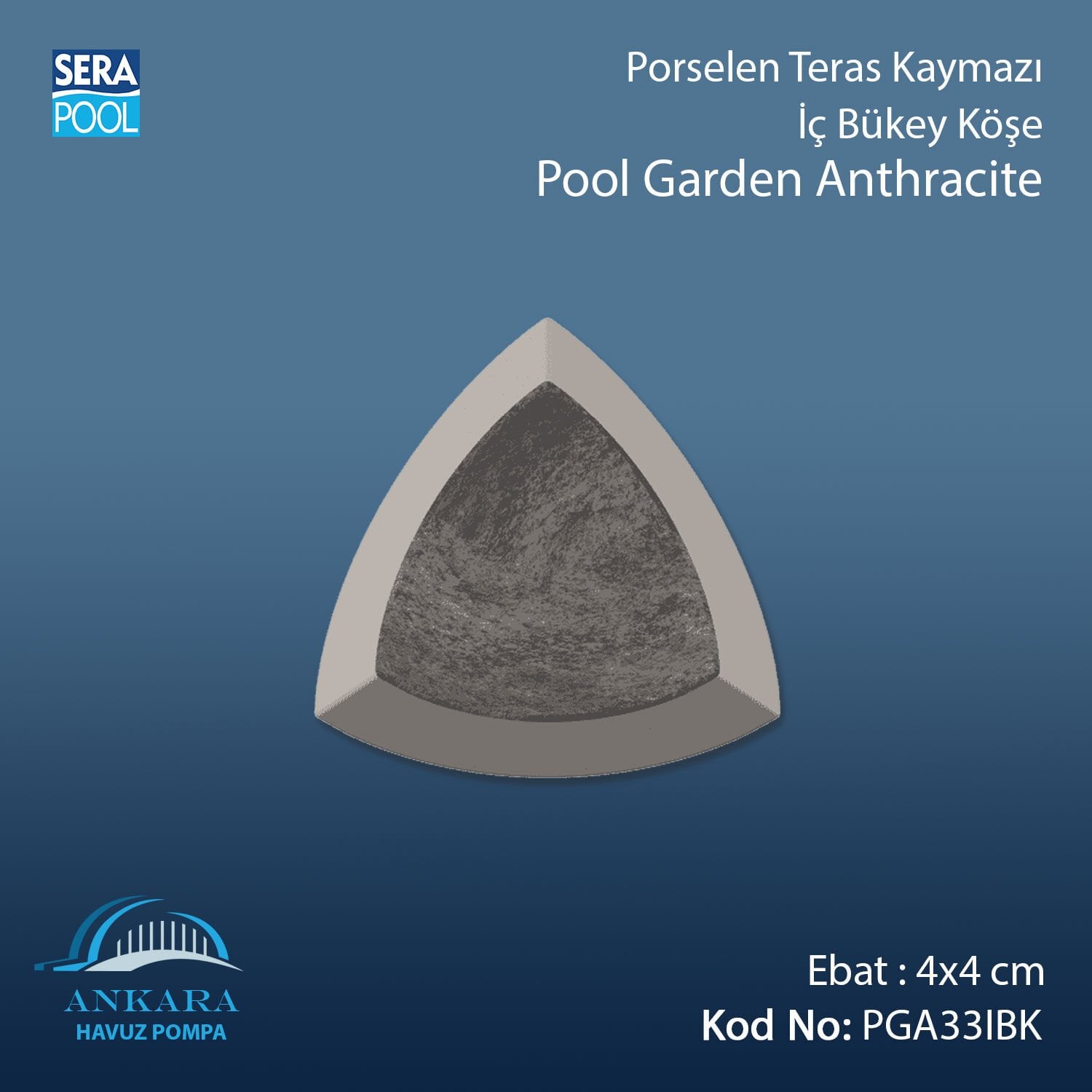 Pool Garden Anthracite 4x4 cm İç Bükey Köşe