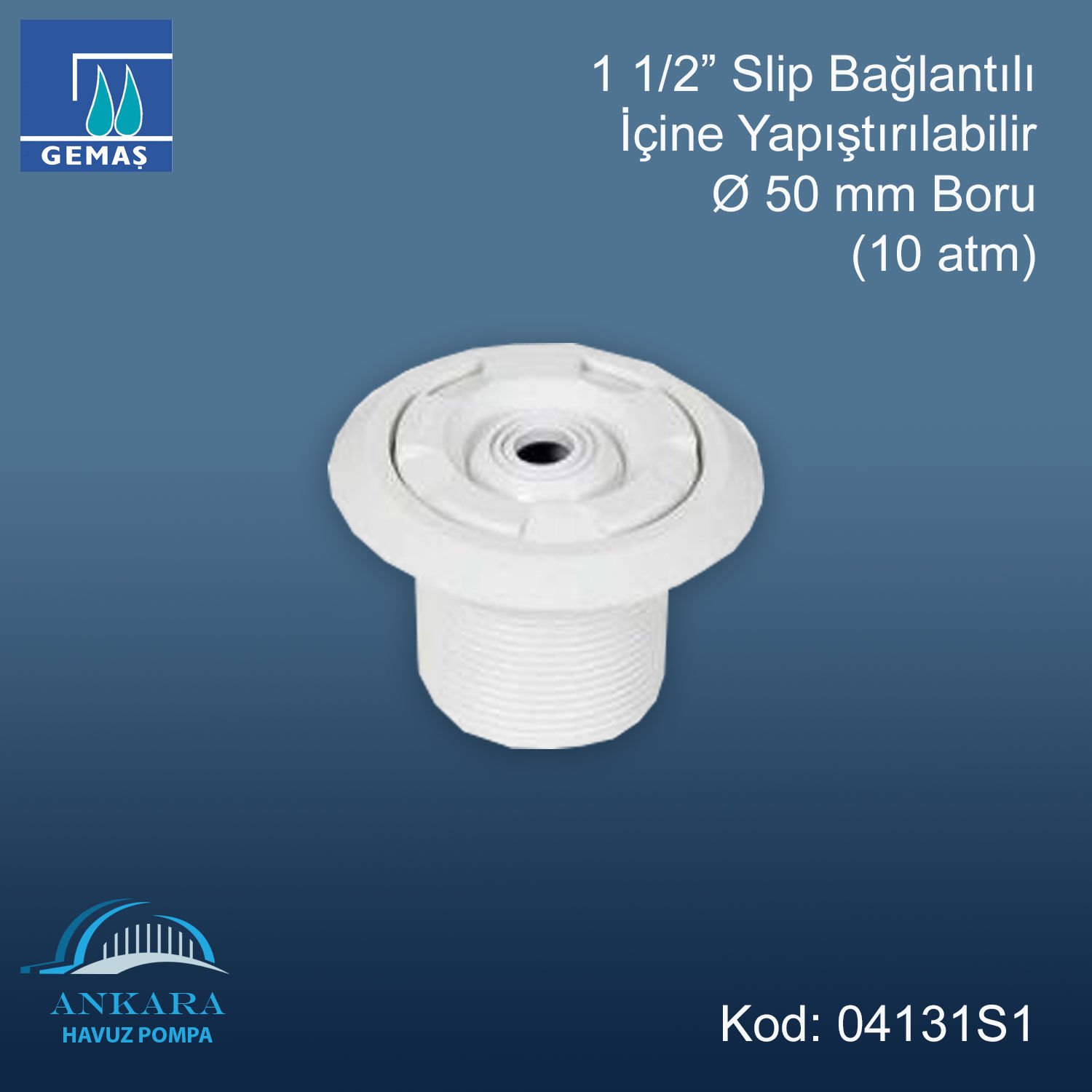 Yandan Besleme Nozulu - 1 1/2” slip bağlantılı içine yapıştırılabilir Ø 50 mm boru (10 atm)