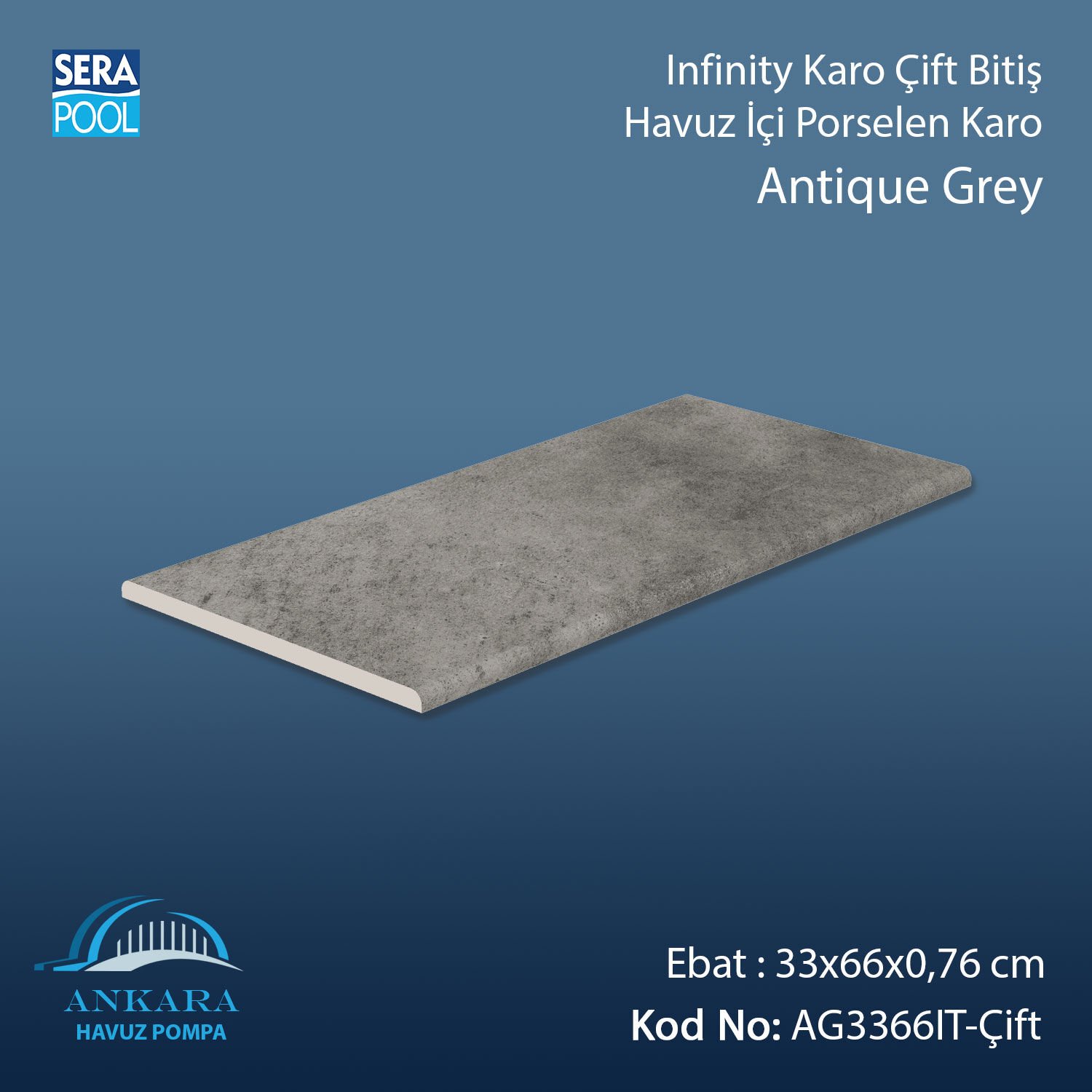 Antique Grey Infinity Kaymaz Karo Çift Bitiş 33x66x0,76 cm