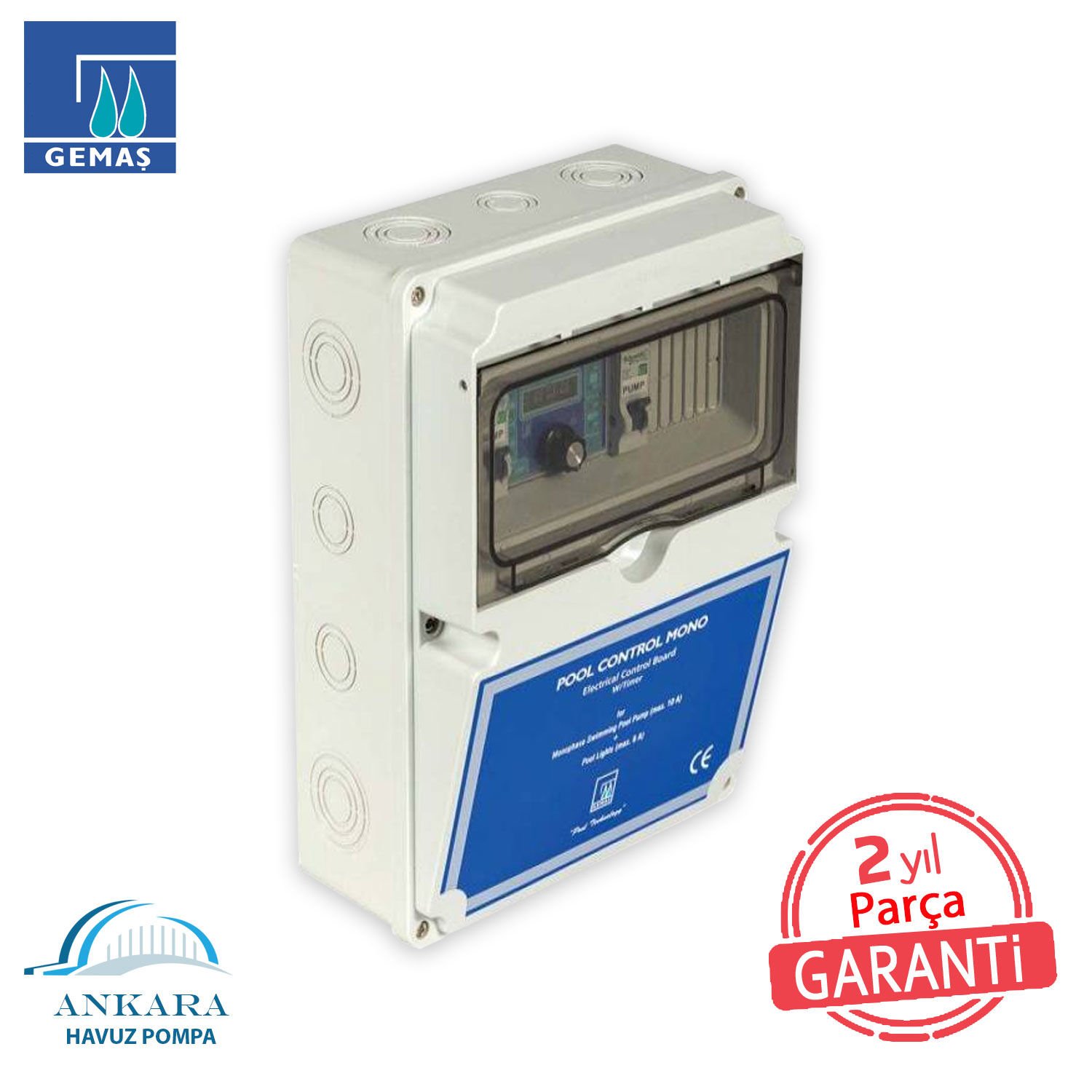 Pool Kontrol Mono; (Max. 200 W) 1 Pompa(+1 yedek) + 1 Gr. Lamba