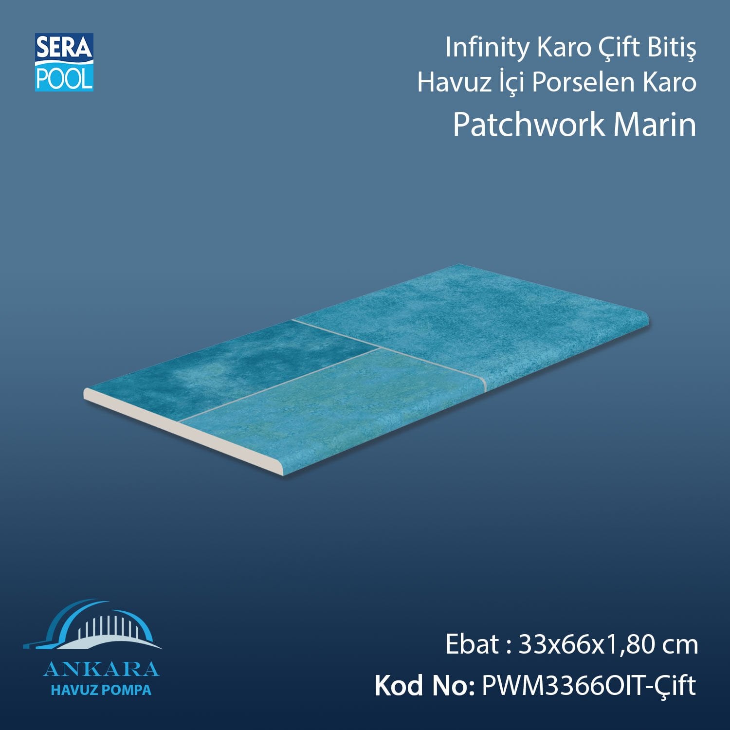 Patchwork Marin Infinity Kaymaz Karo Çift Bitiş 33x66x1,80 cm