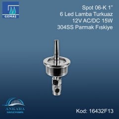 Spot 06-K 1” 6 Led Lamba Turkuaz 12V AC/DC 13W 304SS Parmak Fıskiye