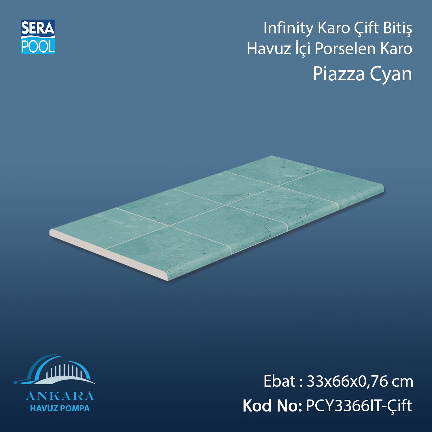 Piazza Cyan Infinity Kaymaz Karo Çift Bitiş 33x66x0,76 cm