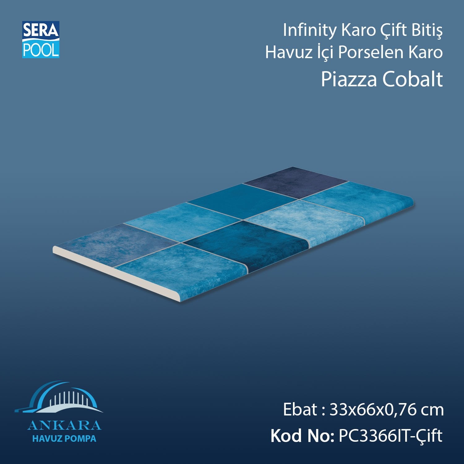 Piazza Cobalt Infinity Kaymaz Karo Çift Bitiş 33x66x0,76 cm
