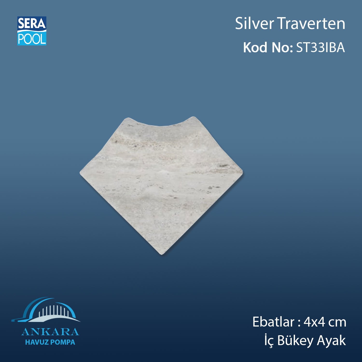 Silver Traverten 4x4 cm İç Bükey Ayak