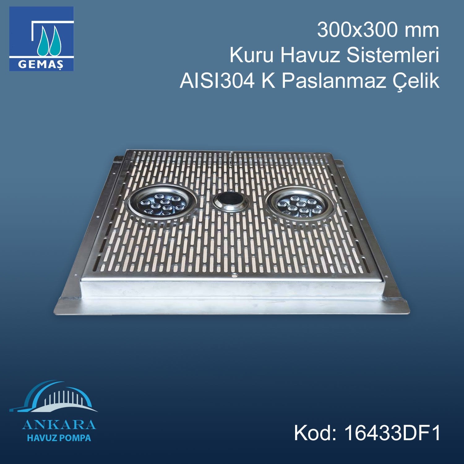 300x300 mm Kuru Havuz Sistemleri AISI304K Paslanmaz Çelik