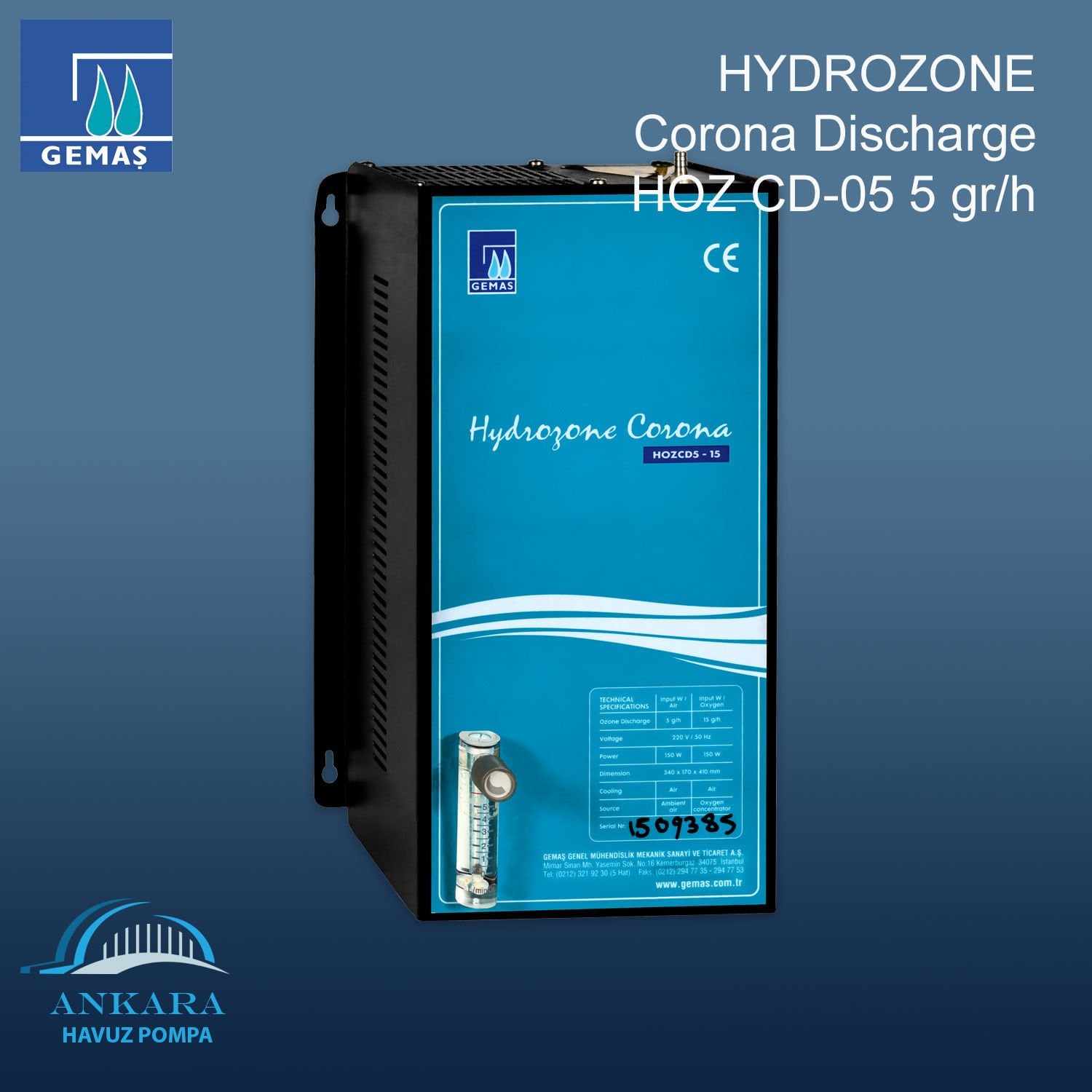 HYDROZONE Corona Discharge Ozon Jeneratörü HOZ CD-05 5 gr/h