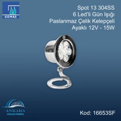 Spot13 304SS 6 Led'li Gün Işığı - Paslanmaz Çelik Kelepçeli Ayaklı 12V-15W
