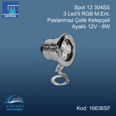 Spot13 304SS 3 Led'li RGB M.Ent. - Paslanmaz Çelik Kelepçeli Ayaklı 12V-6W