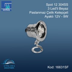 Spot13 304SS 3 Led'li Beyaz - Paslanmaz Çelik Kelepçeli Ayaklı 12V-9W