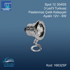 Spot13 304SS 3 Led'li Turkuaz - Paslanmaz Çelik Kelepçeli Ayaklı 12V-6W