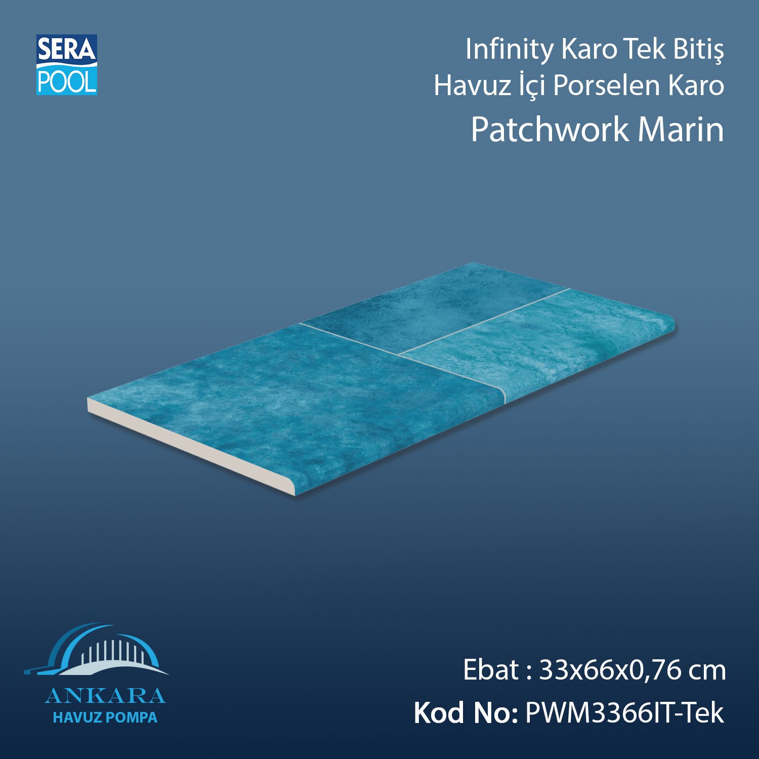 Patchwork Marin 33x66x0,76 cm Infinity Kaymaz Karo Tek Bitiş