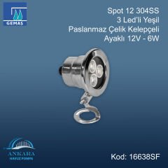 Spot13 304SS 3 Led'li Yeşil - Paslanmaz Çelik Kelepçeli Ayaklı 12V-6W