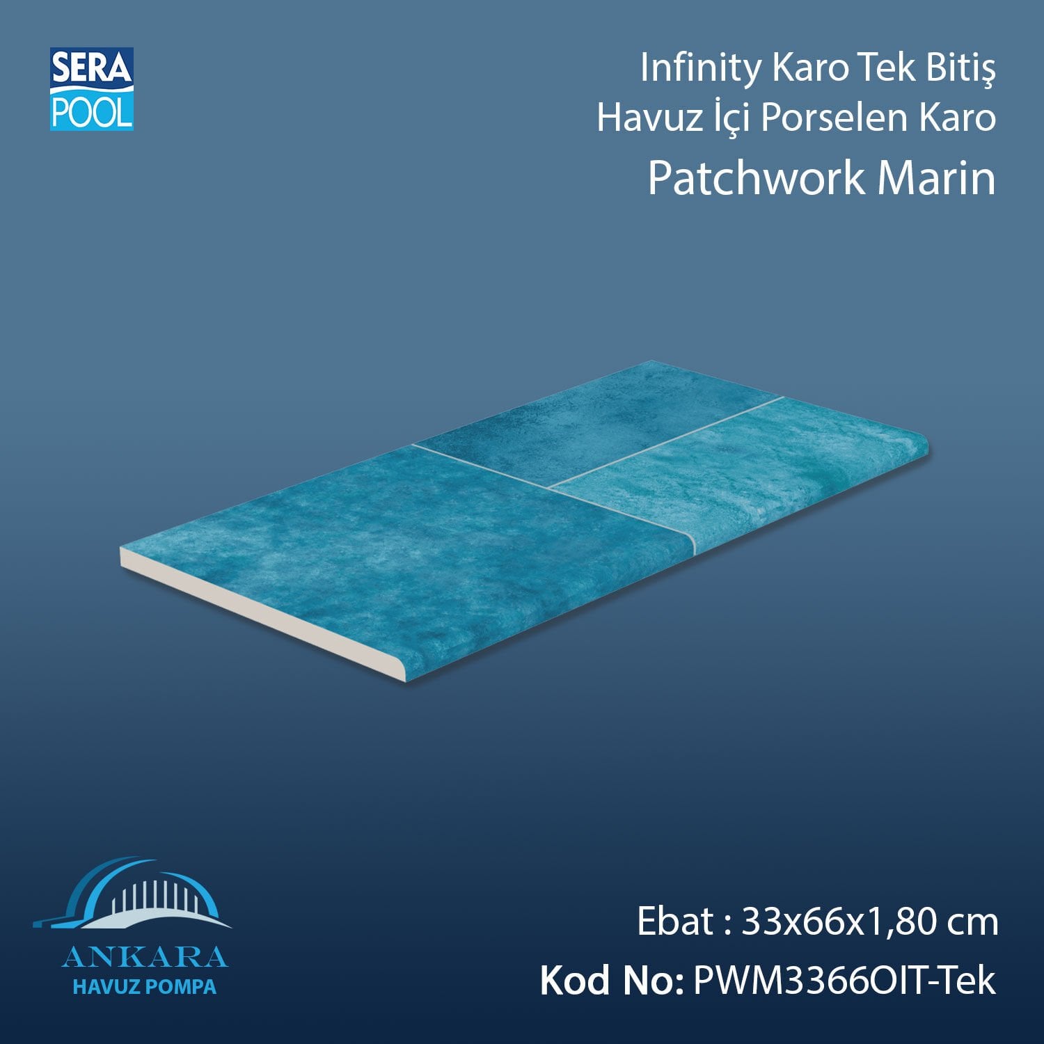 Patchwork Marin 33x66x1,80 cm Infinity Kaymaz Karo Tek Bitiş