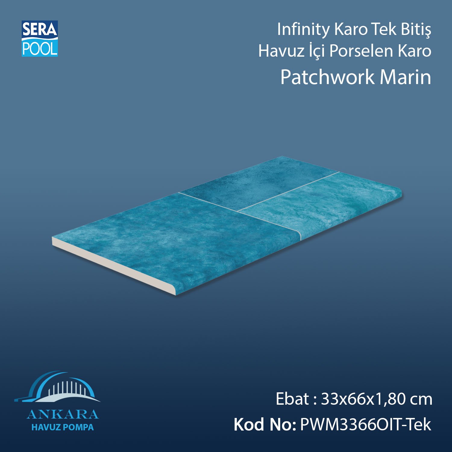 Patchwork Marin 33x66x1,80 cm Infinity Kaymaz Karo Tek Bitiş