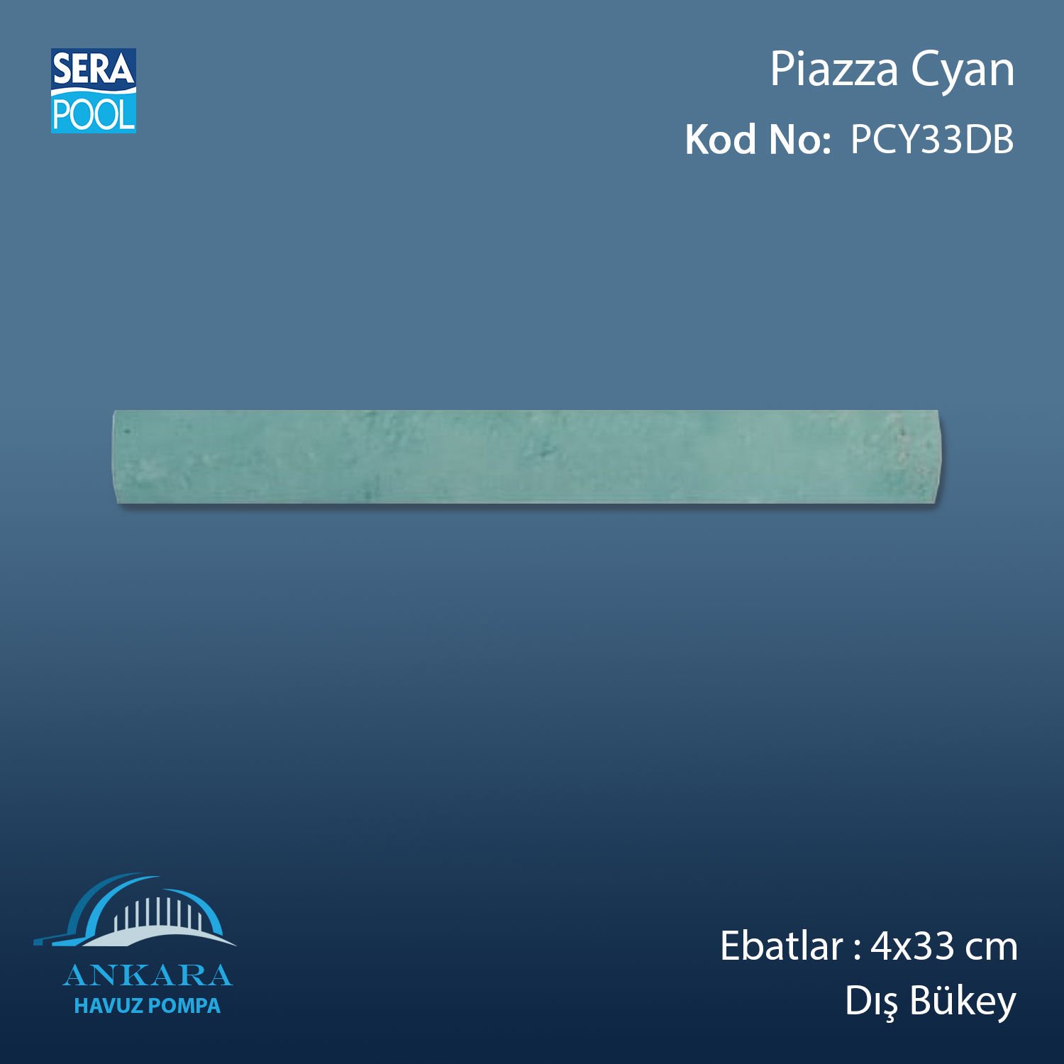 Piazza Cyan 4x33 cm Dış Bükey