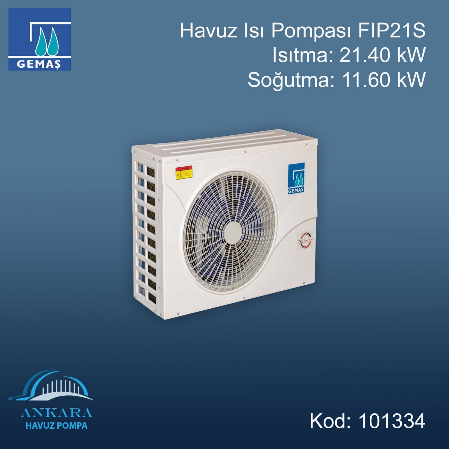 Havuz Isı Pompası FIP21S - Isıtma:21,40kW-Soğutma:11,60kW