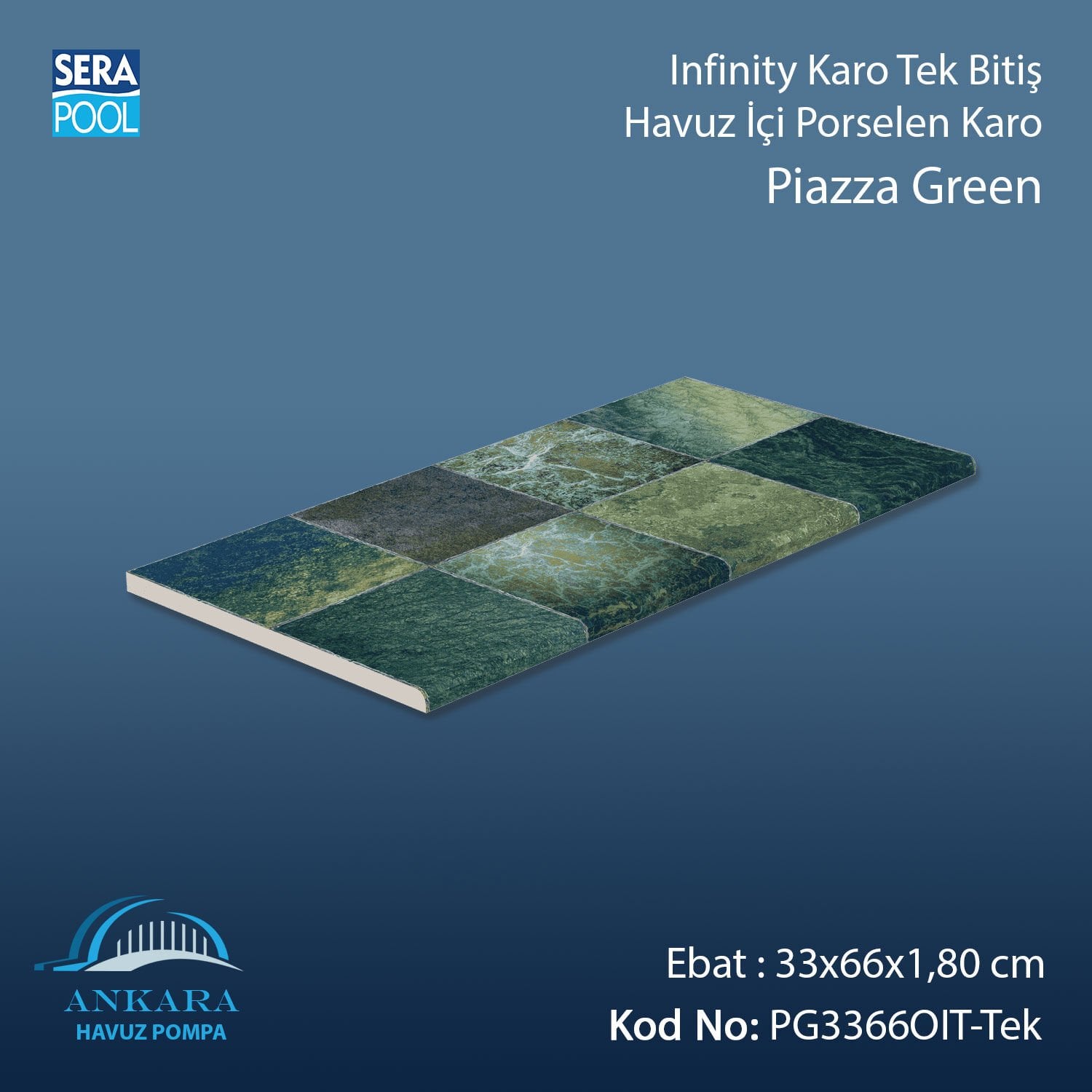 Piazza Green 33x66x1,80 cm Infinity Kaymaz Karo Tek Bitiş